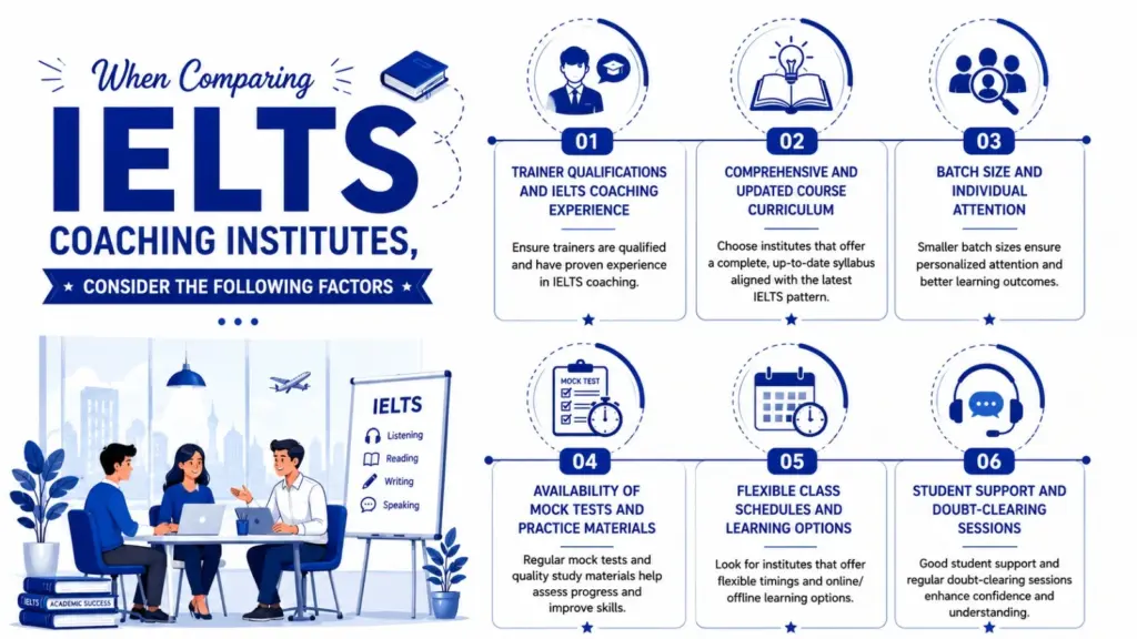 When comparing IELTS coaching institutes, consider the following factors