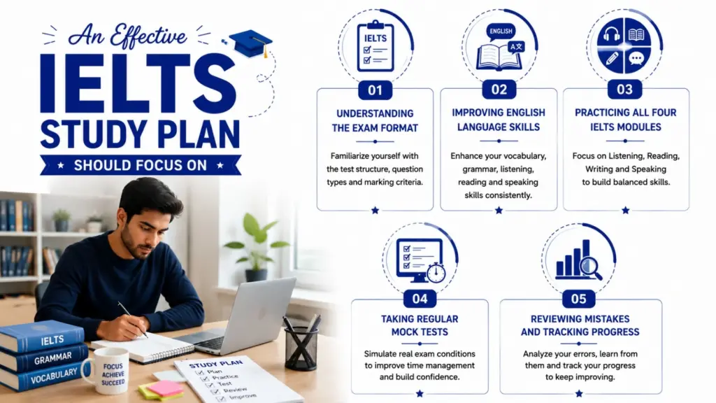 An effective IELTS study plan should focus on